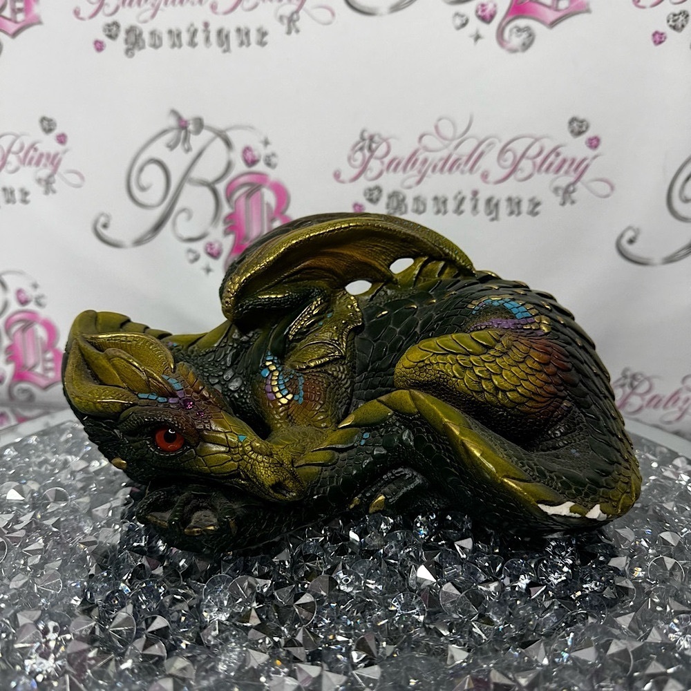 Windstone editions Hollywood California Decorative Dragon Figurine Green purple